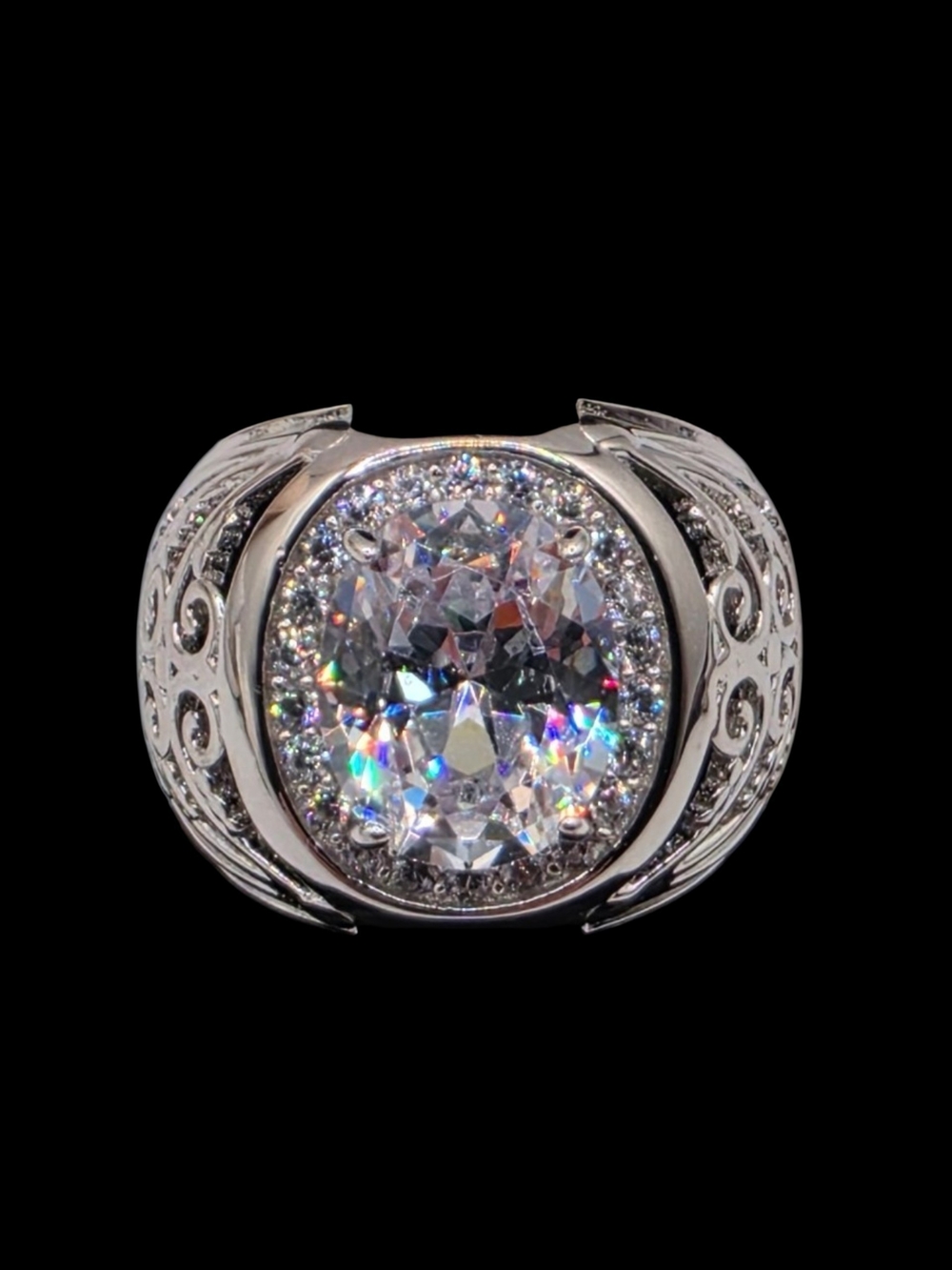 925 Solid Sterling Silver Oval Statement Ring AAA Cubic Zirconia